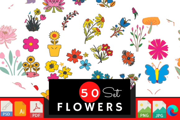 50 VECTORS FLOWERS SET: Graphics and Patterns for Modern Design