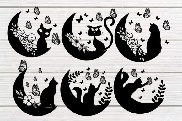 Cat Moon Floral Svg Bundle Graphics and Crafts