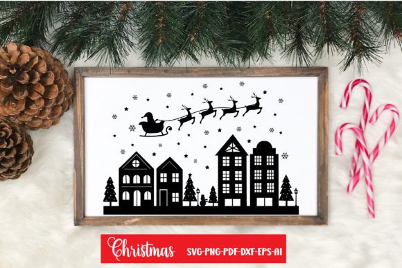 Christmas Village Svg Winter Scene Svg Graphics and Print Templates