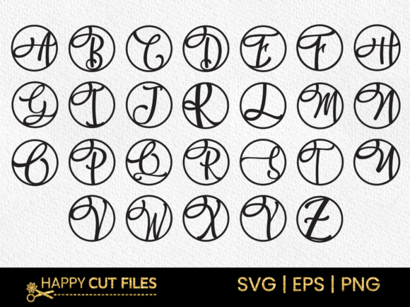 Circle Font Alphabet Monogram Svg a-Z in Graphics and Crafts