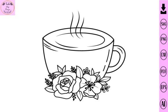 Coffee Mug Flower Svg Graphics and Print Templates Review
