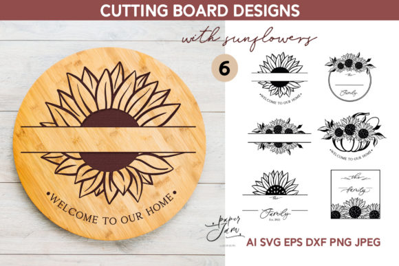 Cutting Board SVG with Sunflowers Kitche Graphics