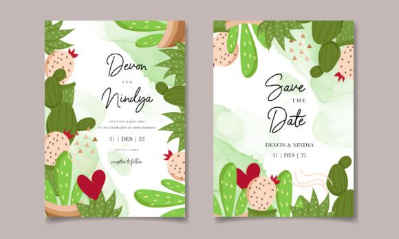 Elegant Cute Cartoon Cactus Wedding Card Graphics and Print Templates Review