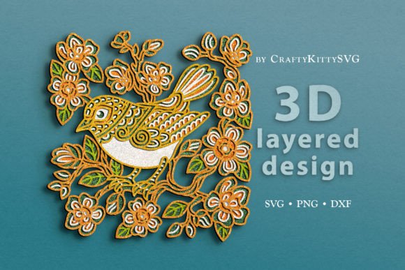Floral Bird 3D Layered SVG Cut File for Laser Cutting Wall Decor