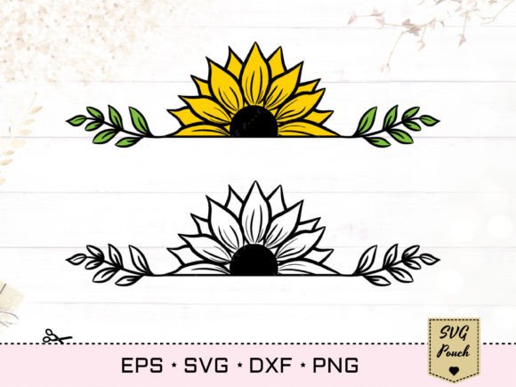 Half Sunflower SVG Border Graphics for Crafts