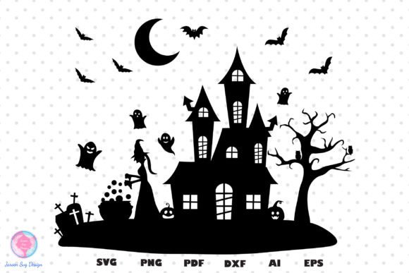 Halloween Scene Svg, Haunted House Svg Graphics for Print Templates
