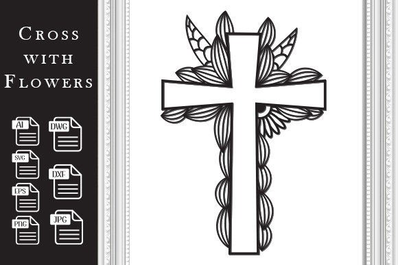 Jesus Cross in Floral Design Laser Cut for Wall Decor
