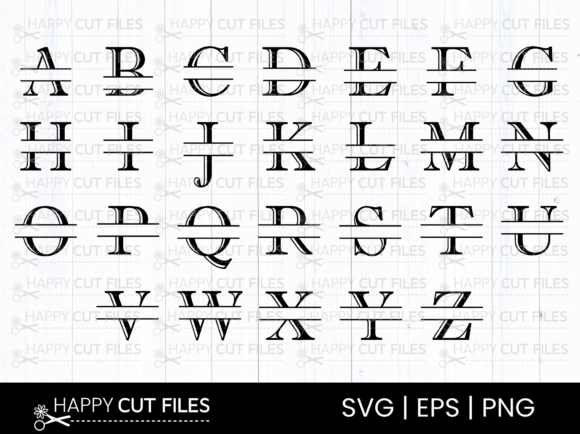 Modern Split Monogram Alphabet a-Z Graphics for Crafts