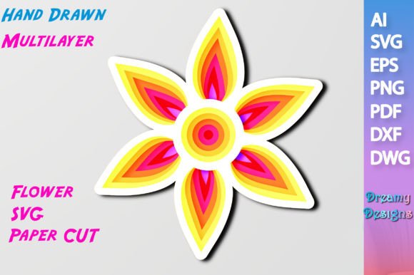 Multilayer Hand Drawn Flower Floral SVG for Laser Cutting and Wall Decor