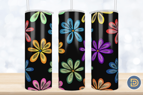 Rainbow Doodle Daisy 20Oz Tumbler Wrap for Crafts and Graphics