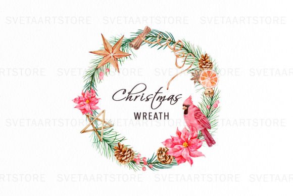 Watercolor Christmas Wreath Clipart for Graphics and Crafts