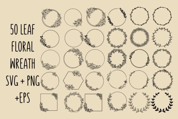 Wreath Svg Bundle Outline Clipart Graphics